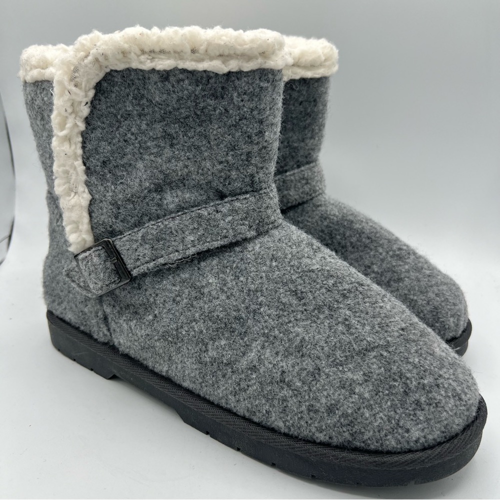 GaaHuu Women’s Gray Faux Fur Lined Ankle Boots Booties Shoes‎ Sz 9 M Buckle NWOT